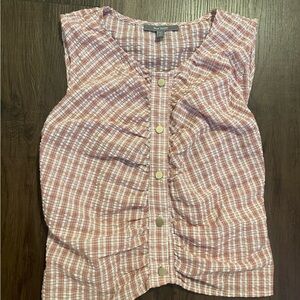 Anthropologie (Blue Tassel) Top | Pink Textured Gingham | Size XS